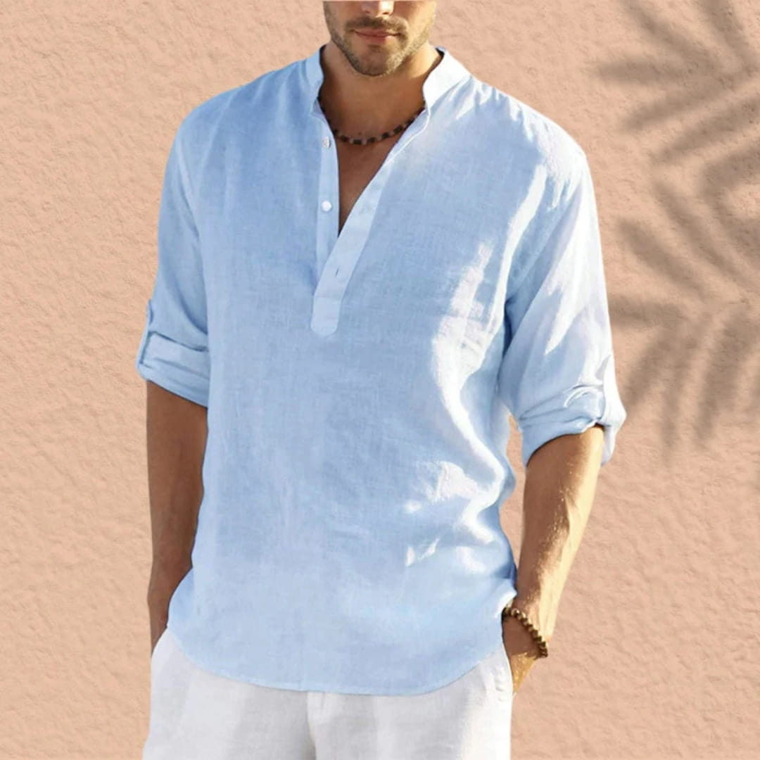Bensar Men's Linen Shirt – Lightweight Relaxed Long Sleeve Top