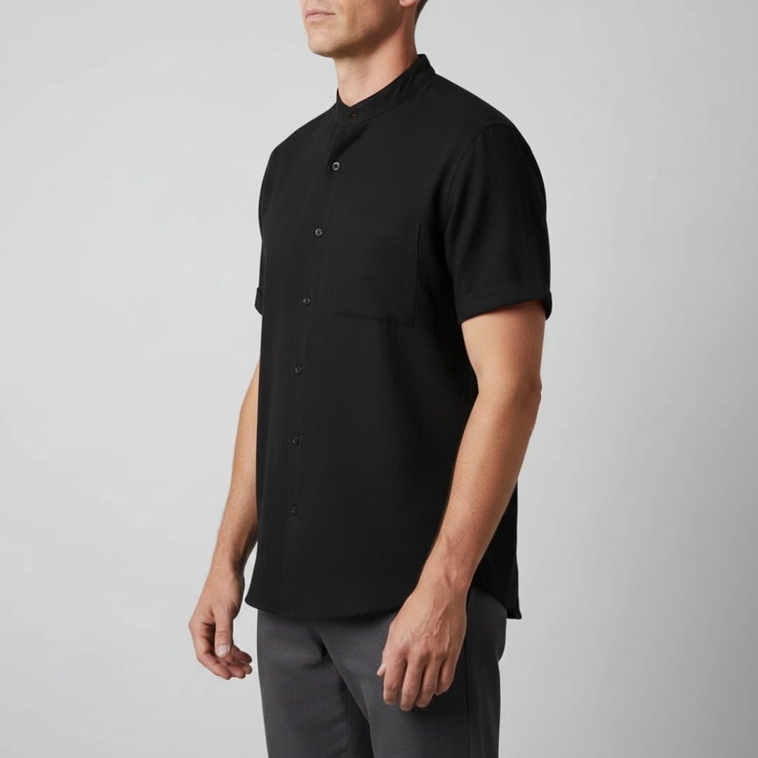 Leonard Men’s Linen Shirt – Collarless Short Sleeve Button-Up for Summer