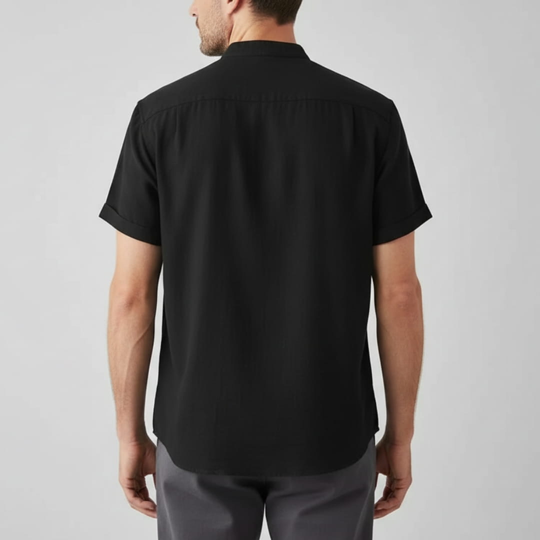 Leonard Men’s Linen Shirt – Collarless Short Sleeve Button-Up for Summer