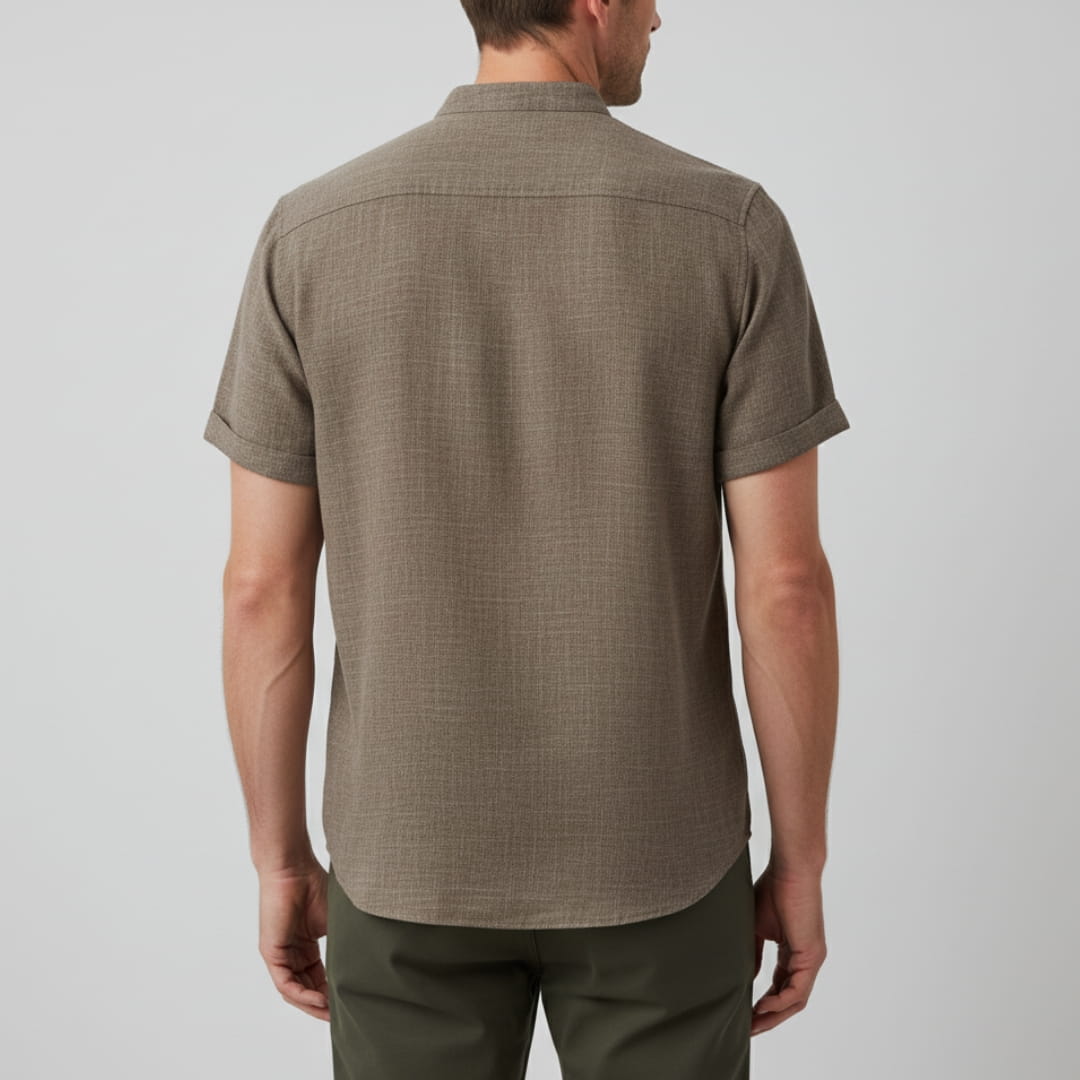Leonard Men’s Linen Shirt – Collarless Short Sleeve Button-Up for Summer