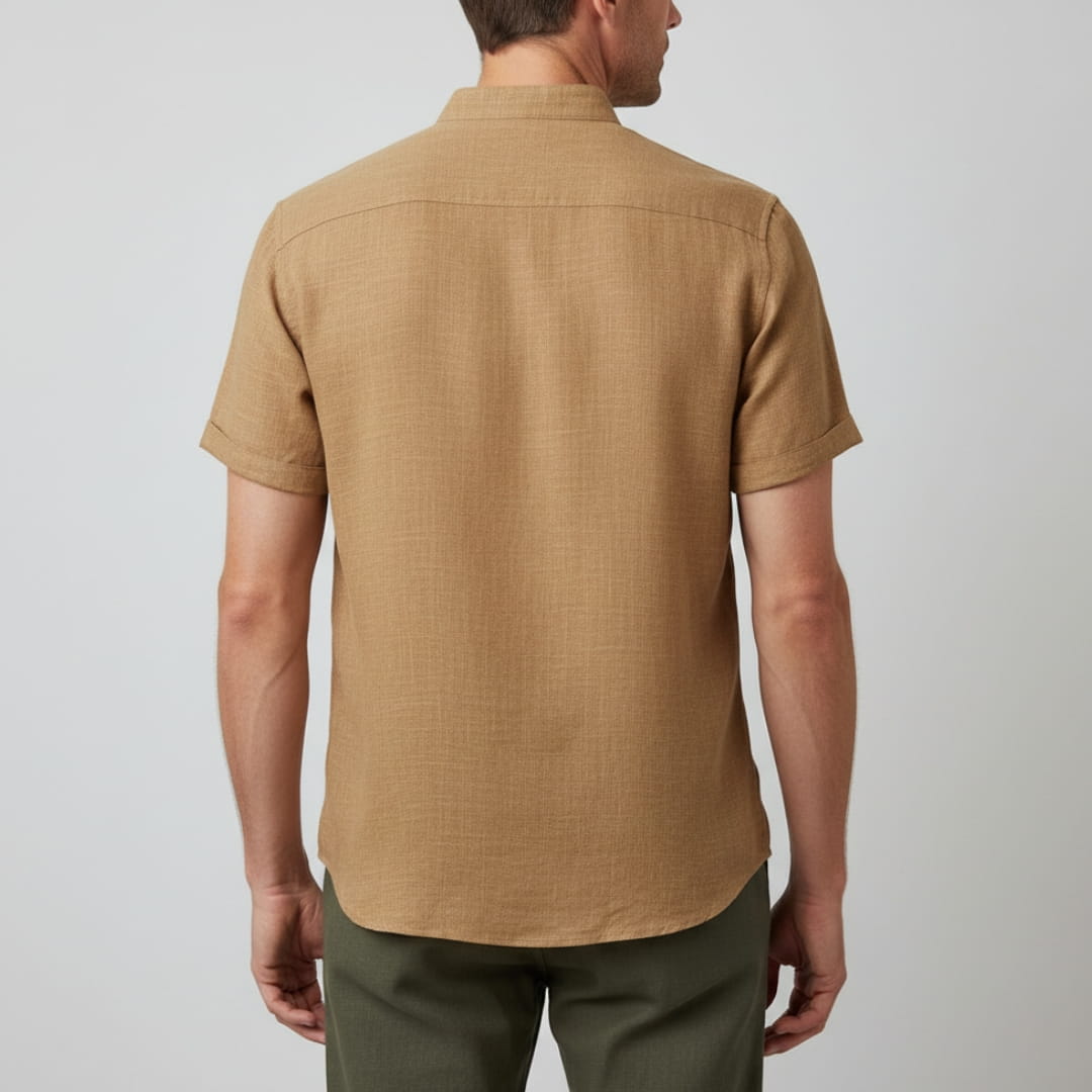 Leonard Men’s Linen Shirt – Collarless Short Sleeve Button-Up for Summer