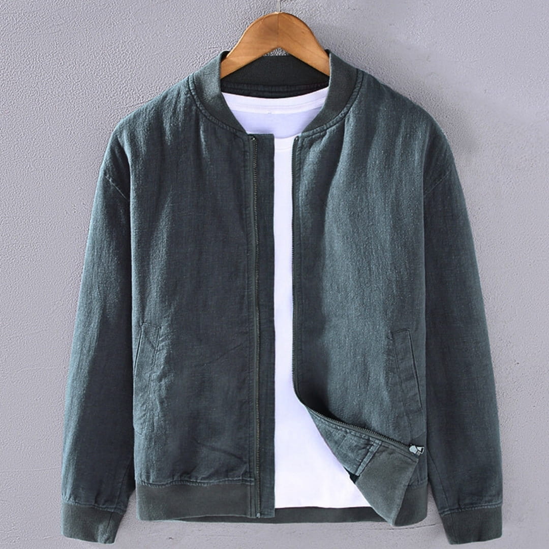 Nelson Linen Blend Bomber Jacket – Zip-Up Lightweight Casual Outerwear
