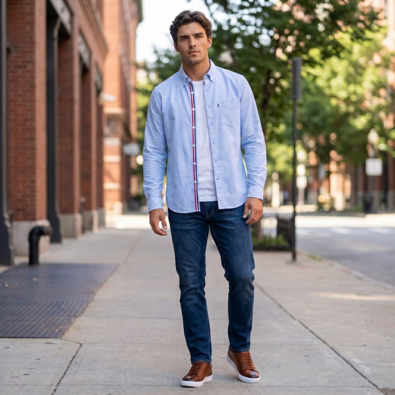 Connor Linen Long Sleeve Shirt – Tailored Breathable Striped-Placket Everyday Apparel