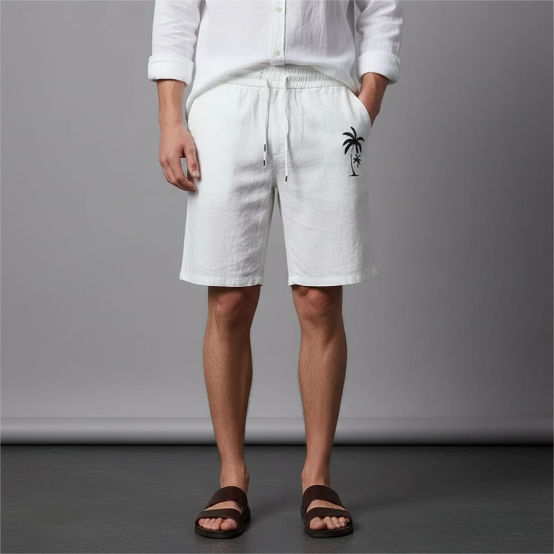 Leo Men’s Cotton Shorts – Palm Print Loose Fit with Elastic Waist