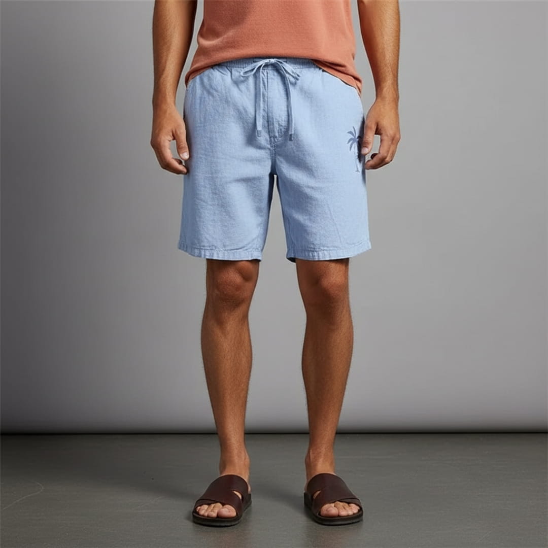 Leo Men’s Cotton Shorts – Palm Print Loose Fit with Elastic Waist