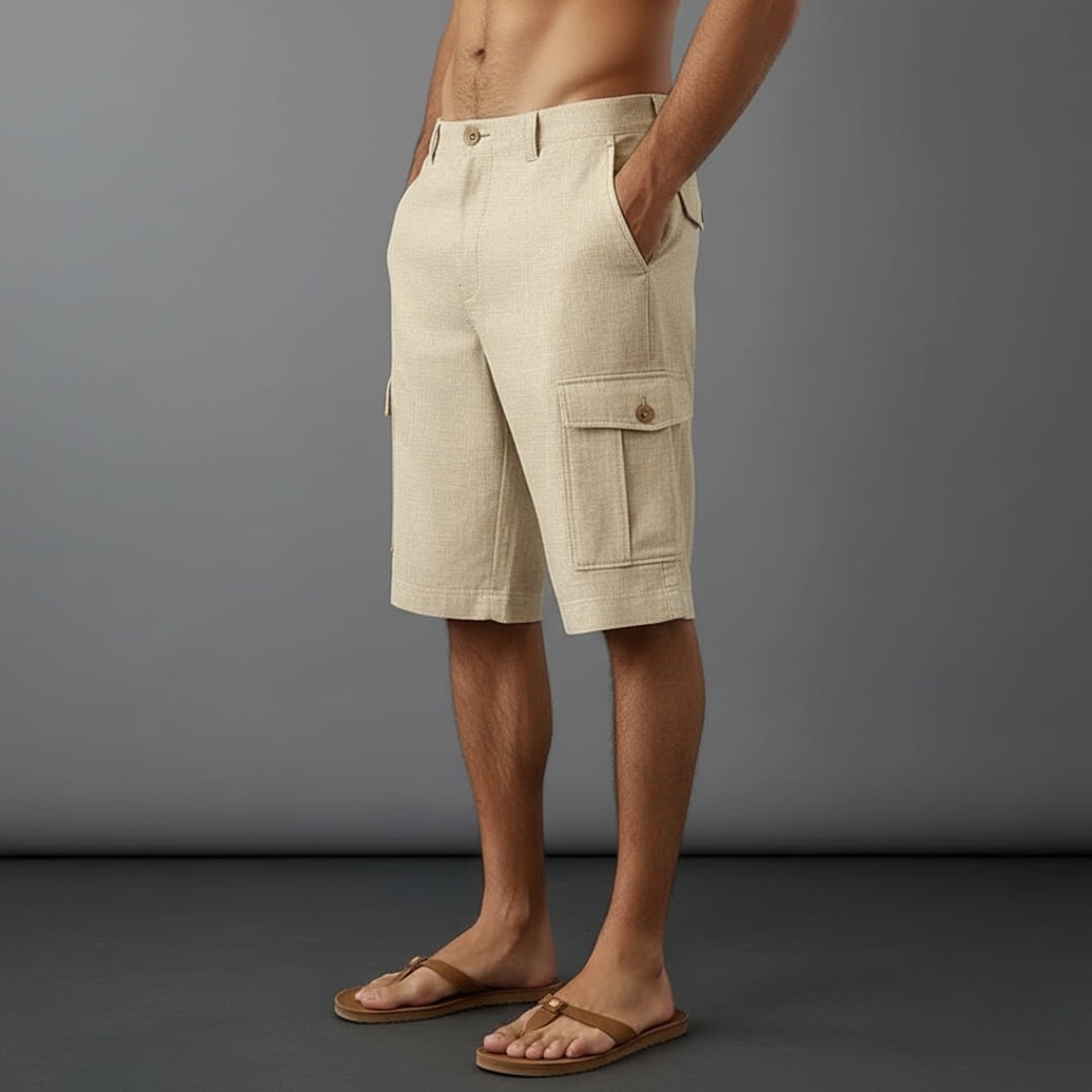 Benjamin Men’s Linen Blend Shorts – Breathable Mid Waist with Front Pockets