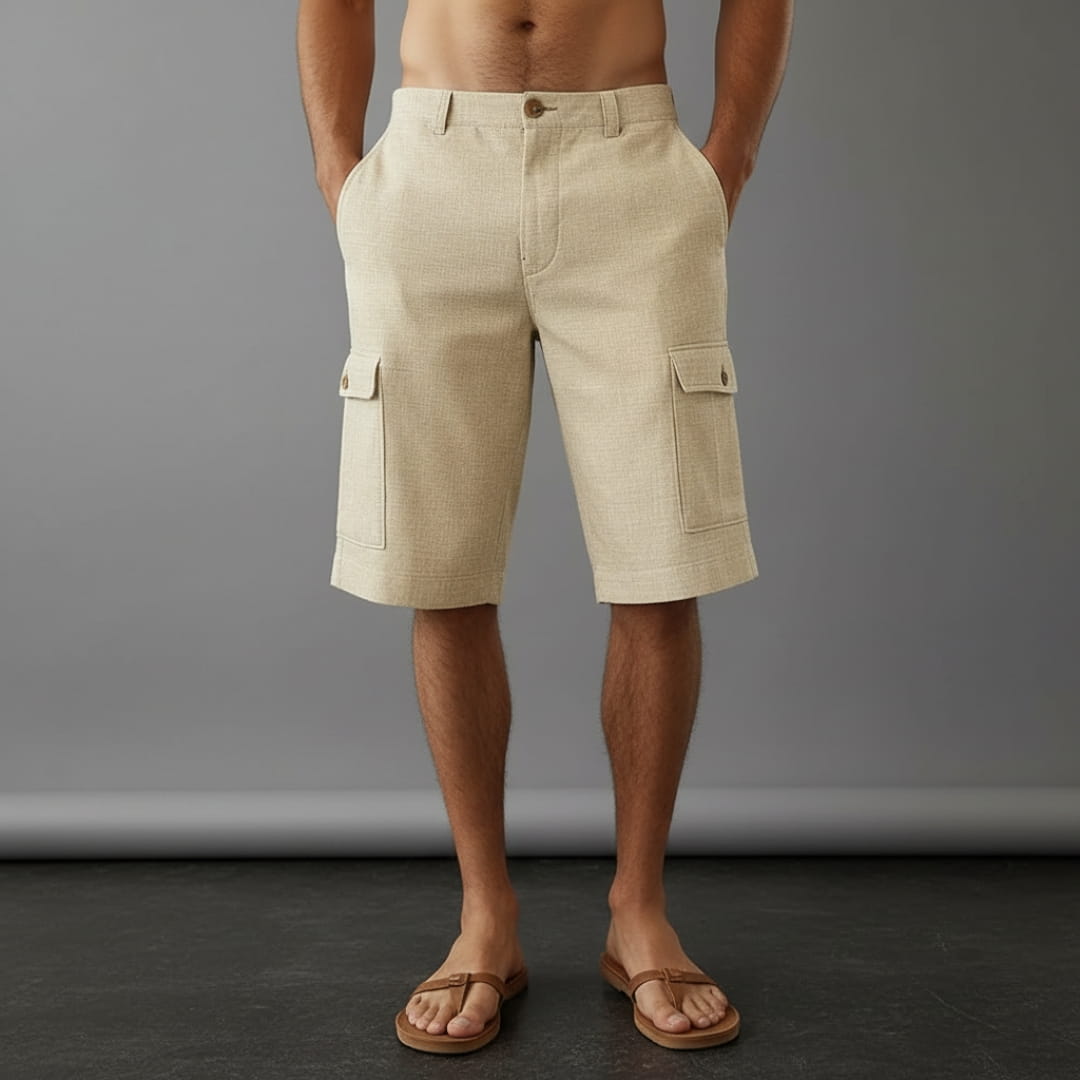 Benjamin Men’s Linen Blend Shorts – Breathable Mid Waist with Front Pockets