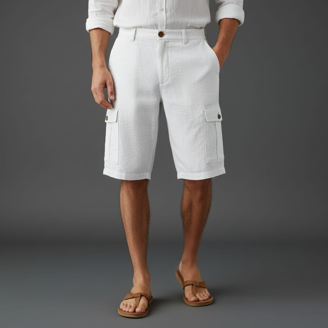 Benjamin Men’s Linen Blend Shorts – Breathable Mid Waist with Front Pockets