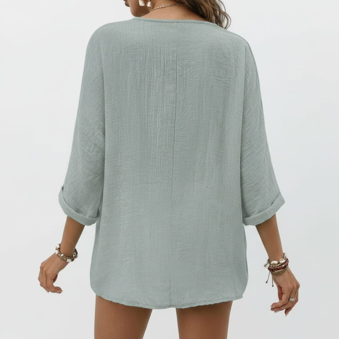 Elana Women’s Linen Shirt – Lightweight V-Neck Relaxed Fit Top