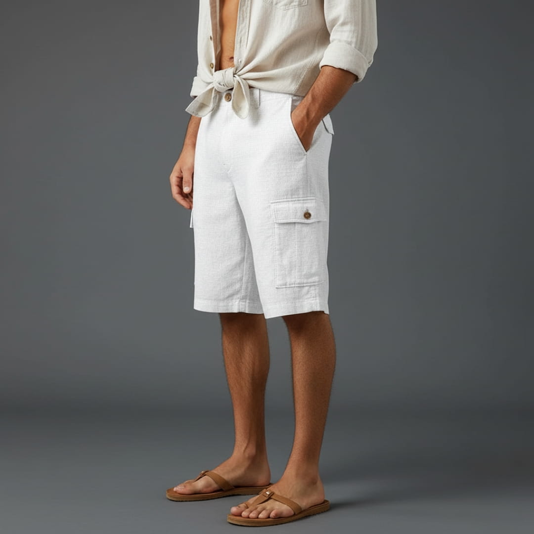 Benjamin Men’s Linen Blend Shorts – Breathable Mid Waist with Front Pockets