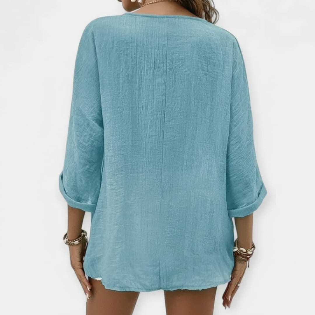 Elana Women’s Linen Shirt – Lightweight V-Neck Relaxed Fit Top