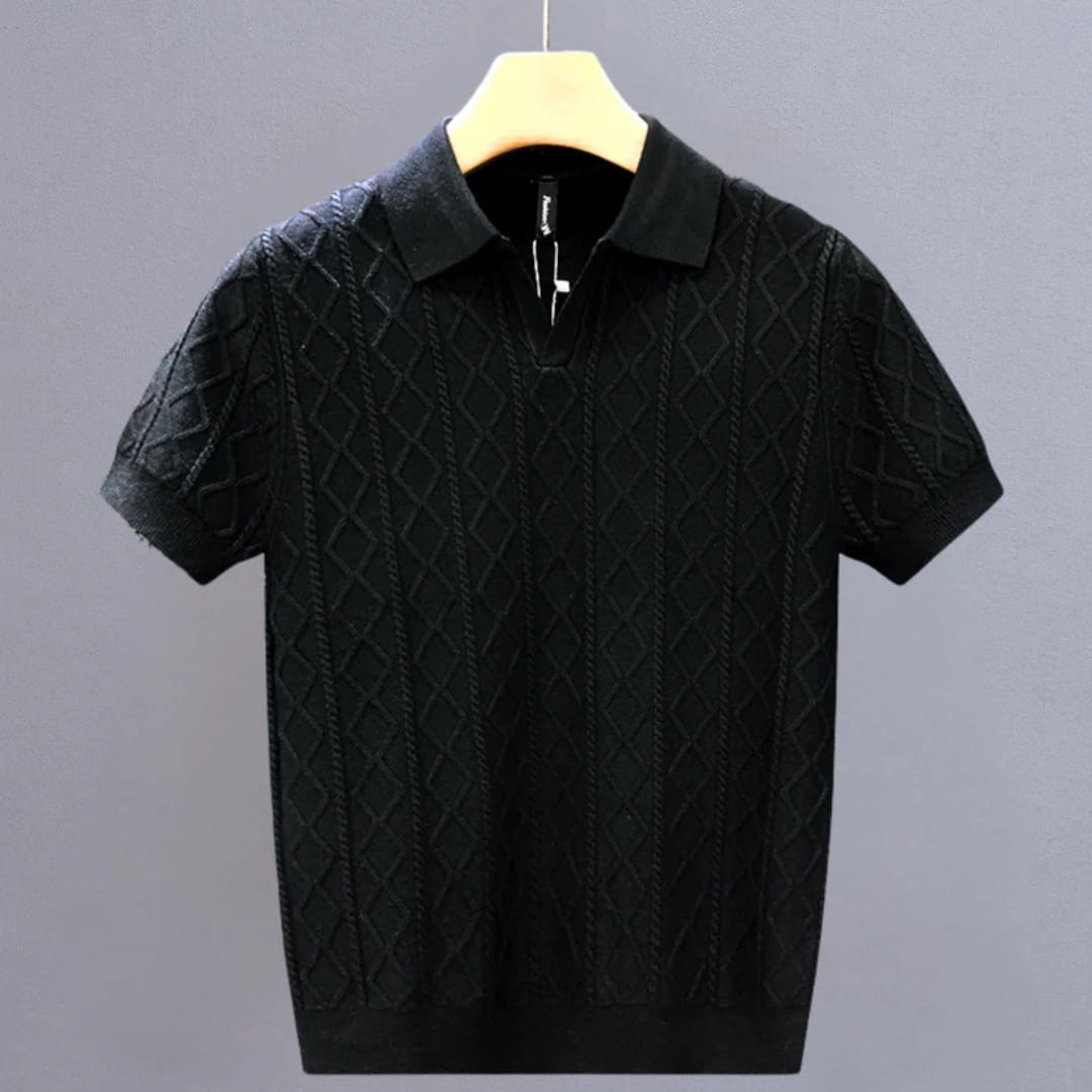 Earl Men’s Short Sleeve Knitted Shirt – Lightweight Diamond Pattern
