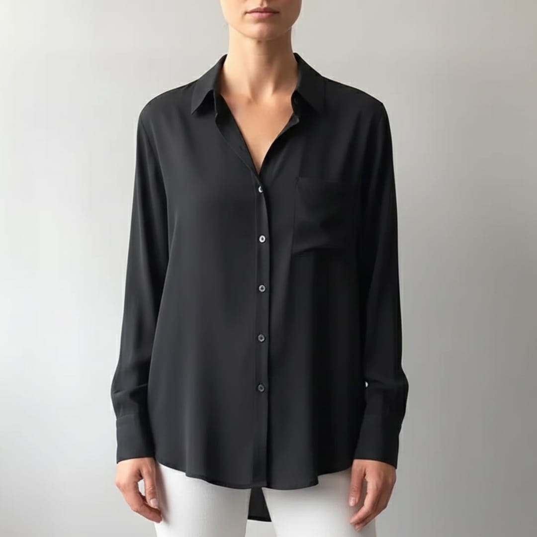 Marian Women’s Silk Blouse – Contrast Collar with Button-Front Design