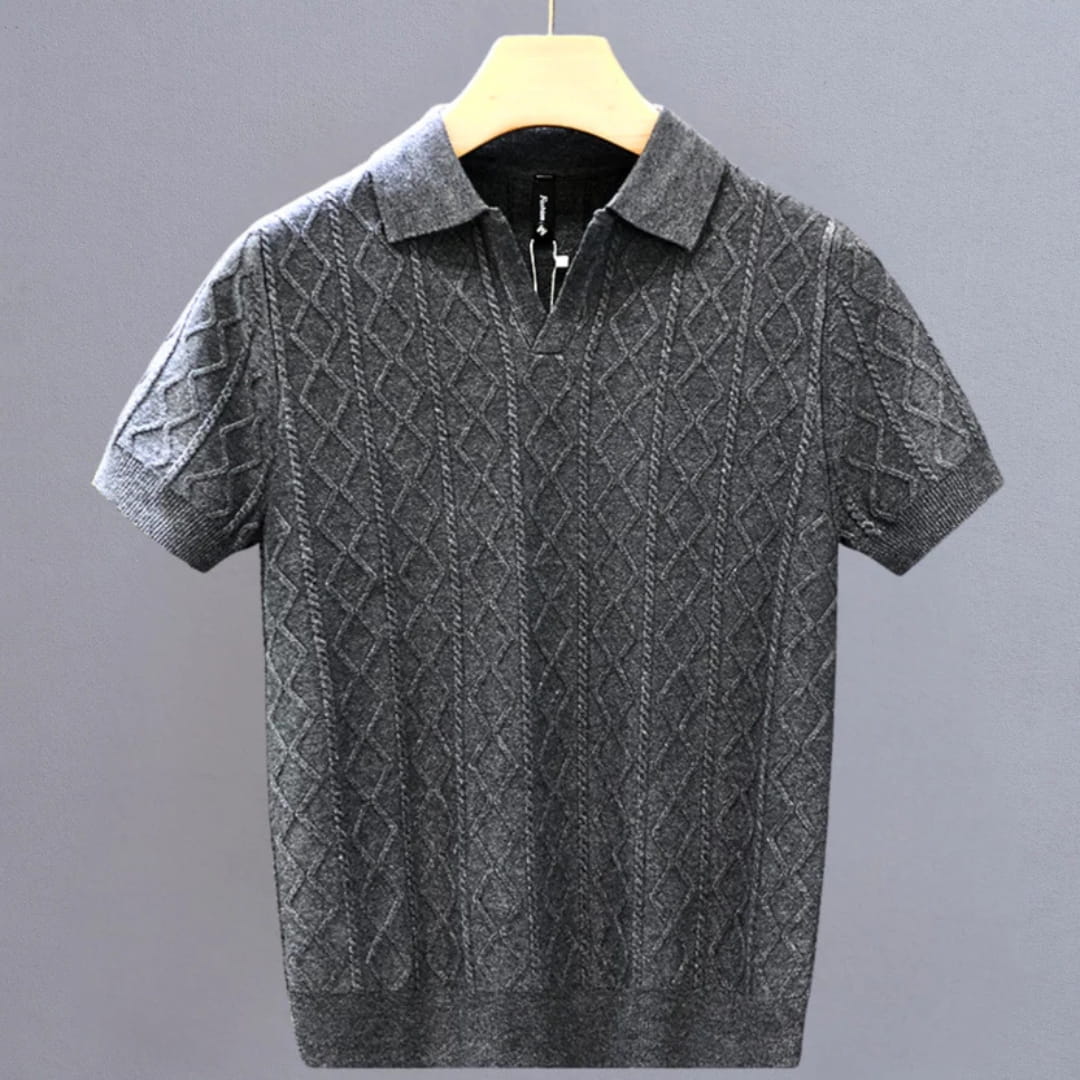 Earl Men’s Short Sleeve Knitted Shirt – Lightweight Diamond Pattern