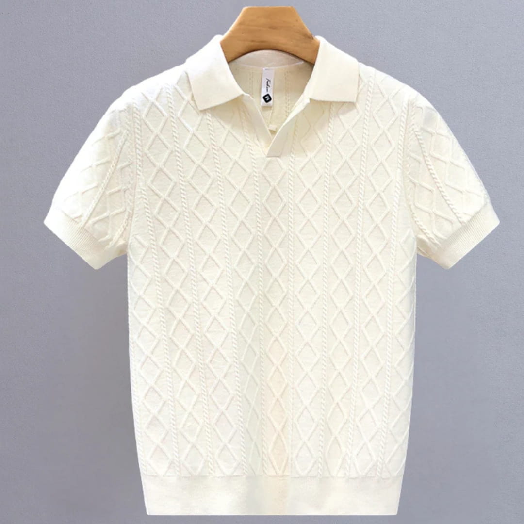 Earl Men’s Short Sleeve Knitted Shirt – Lightweight Diamond Pattern