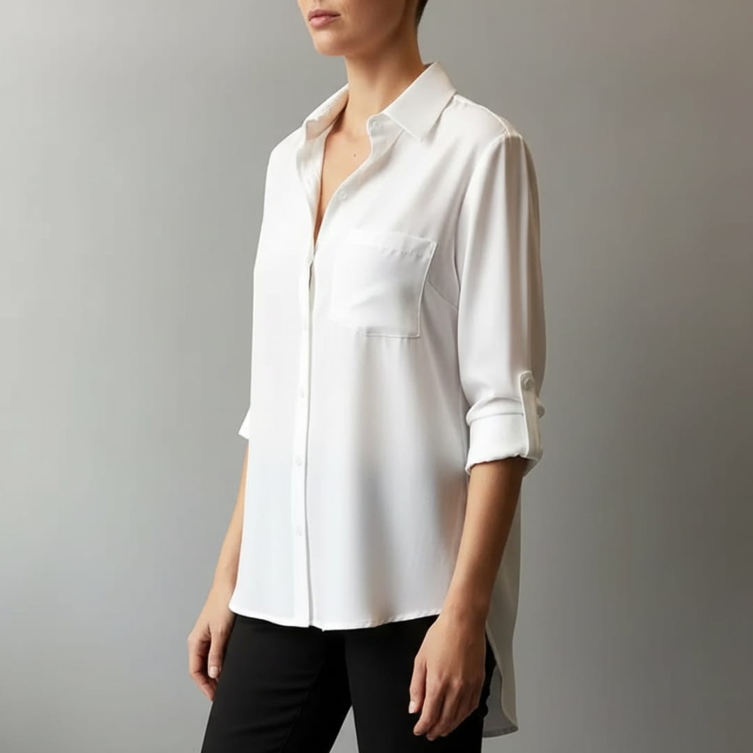 Marian Women’s Silk Blouse – Contrast Collar with Button-Front Design