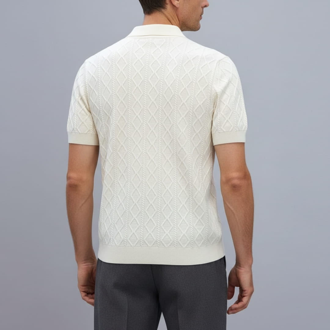 Earl Men’s Short Sleeve Knitted Shirt – Lightweight Diamond Pattern