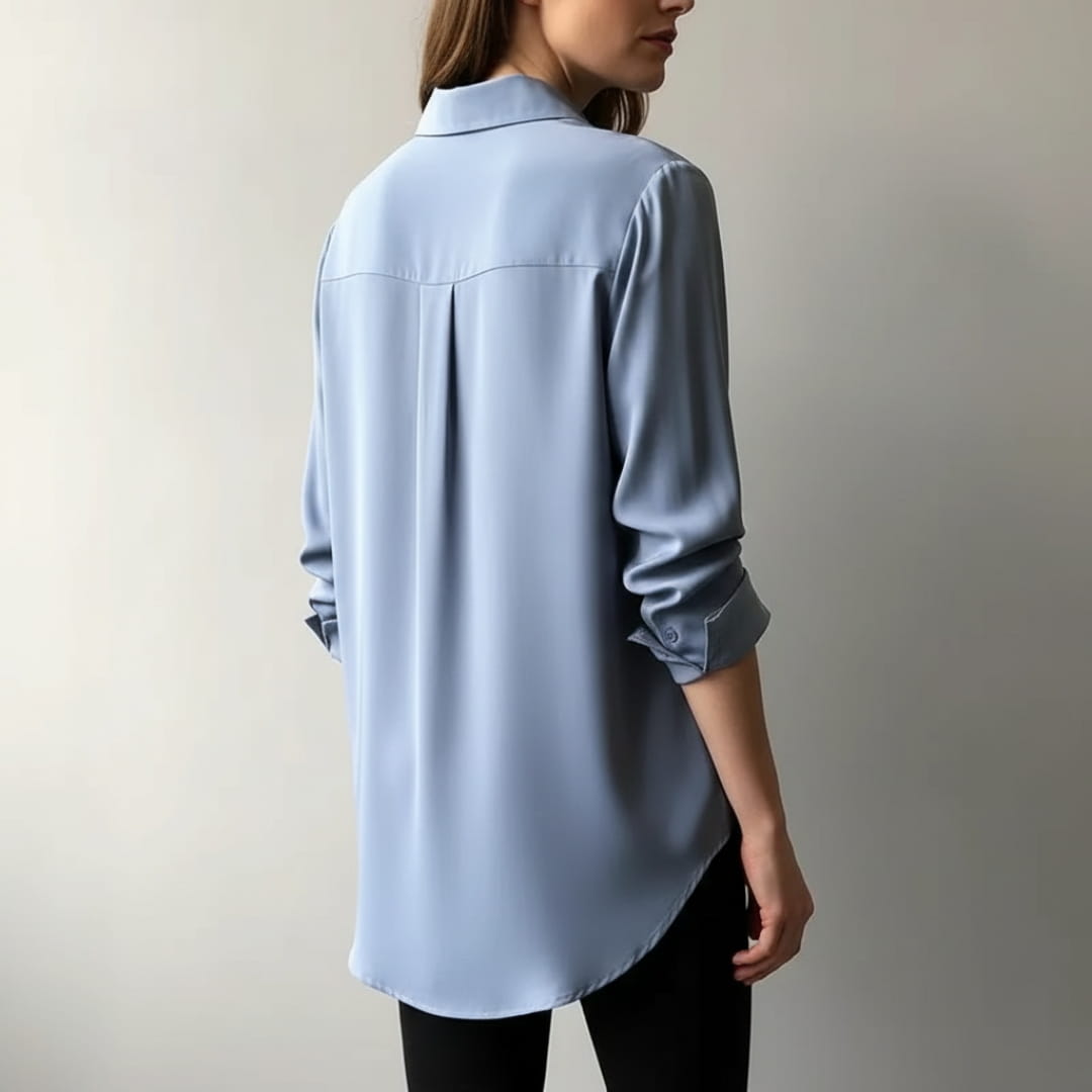 Marian Women’s Silk Blouse – Contrast Collar with Button-Front Design
