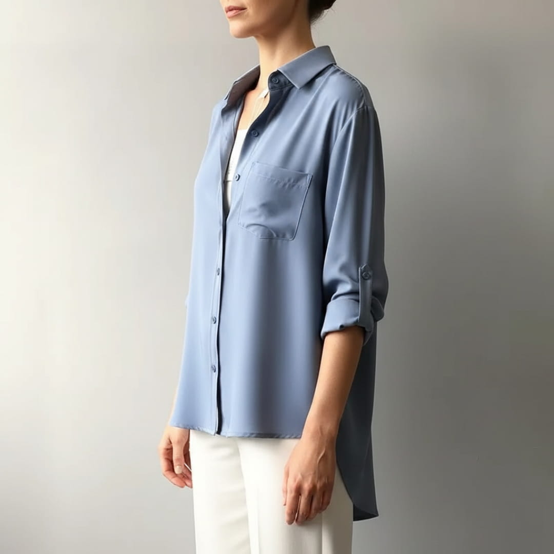 Marian Women’s Silk Blouse – Contrast Collar with Button-Front Design