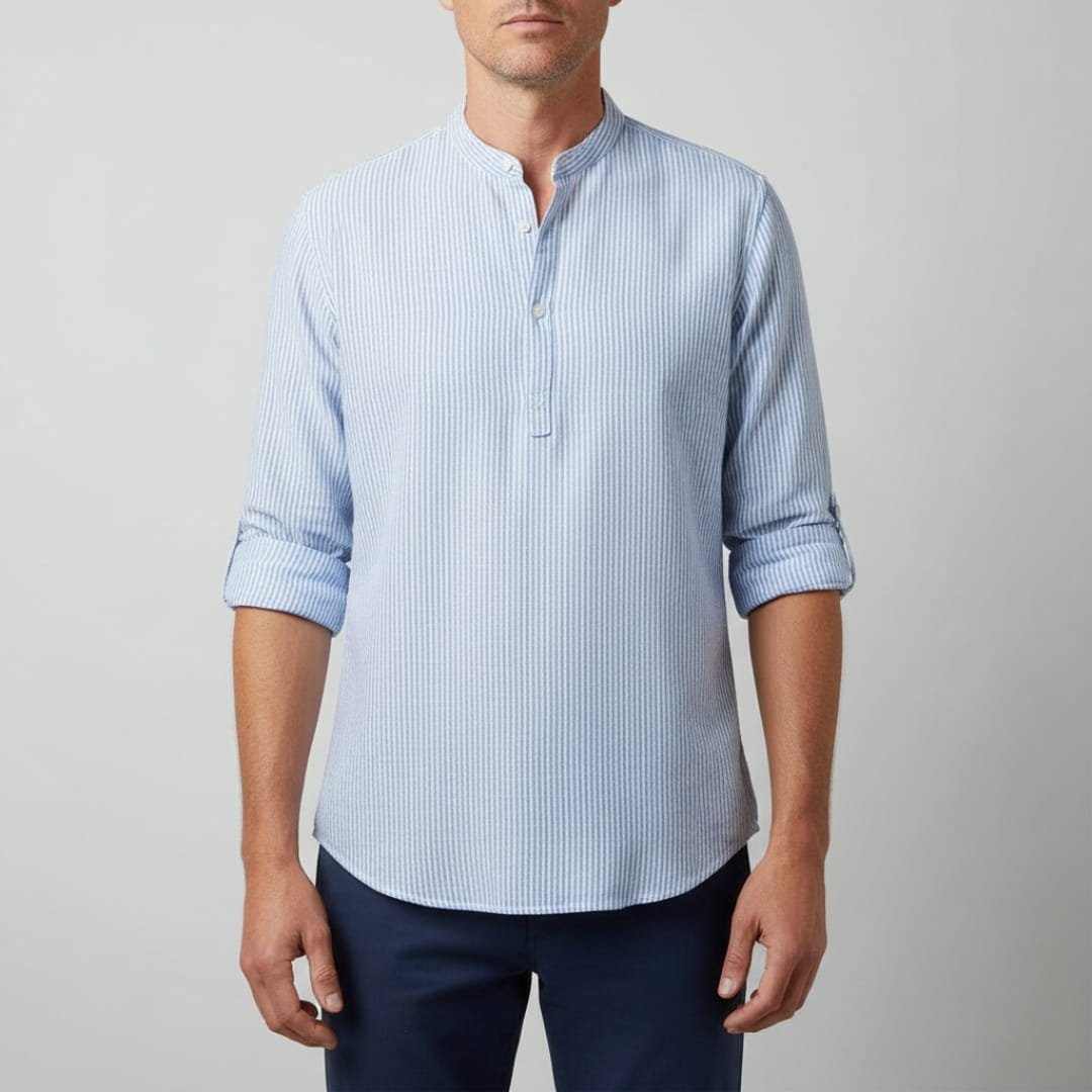 Marlon Men’s Striped Shirt – Cotton Blend Long Sleeve with Relaxed Fit