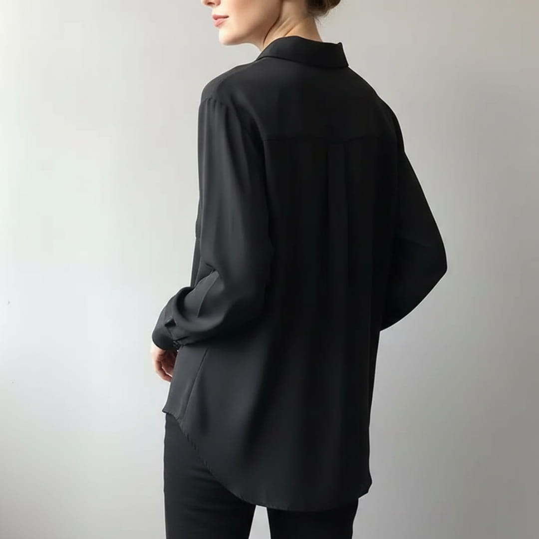 Marian Women’s Silk Blouse – Contrast Collar with Button-Front Design