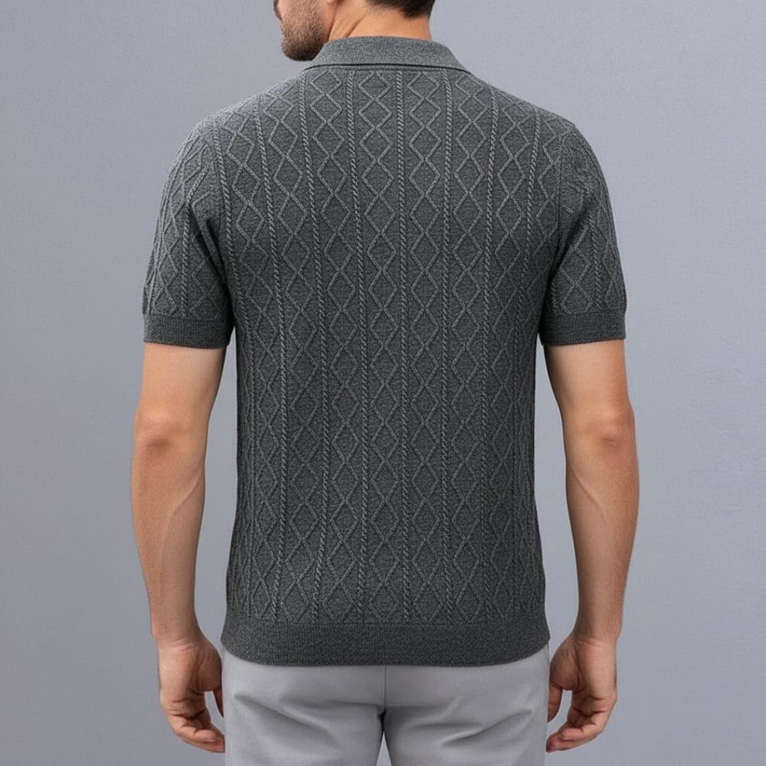 Earl Men’s Short Sleeve Knitted Shirt – Lightweight Diamond Pattern