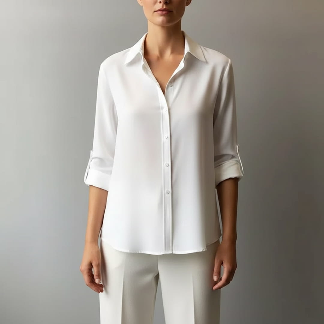Marian Women’s Silk Blouse – Contrast Collar with Button-Front Design