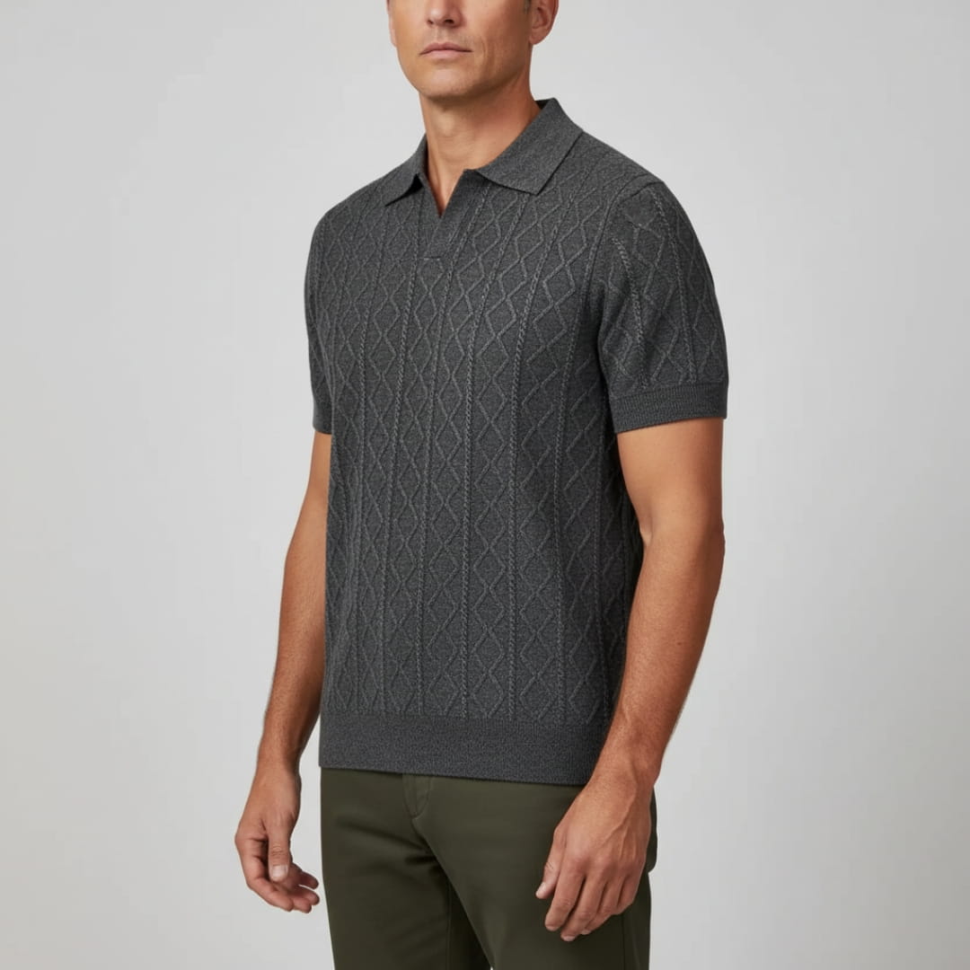 Earl Men’s Short Sleeve Knitted Shirt – Lightweight Diamond Pattern