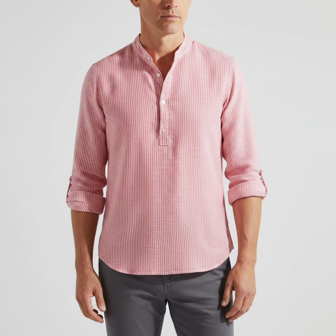 Marlon Men’s Striped Shirt – Cotton Blend Long Sleeve with Relaxed Fit