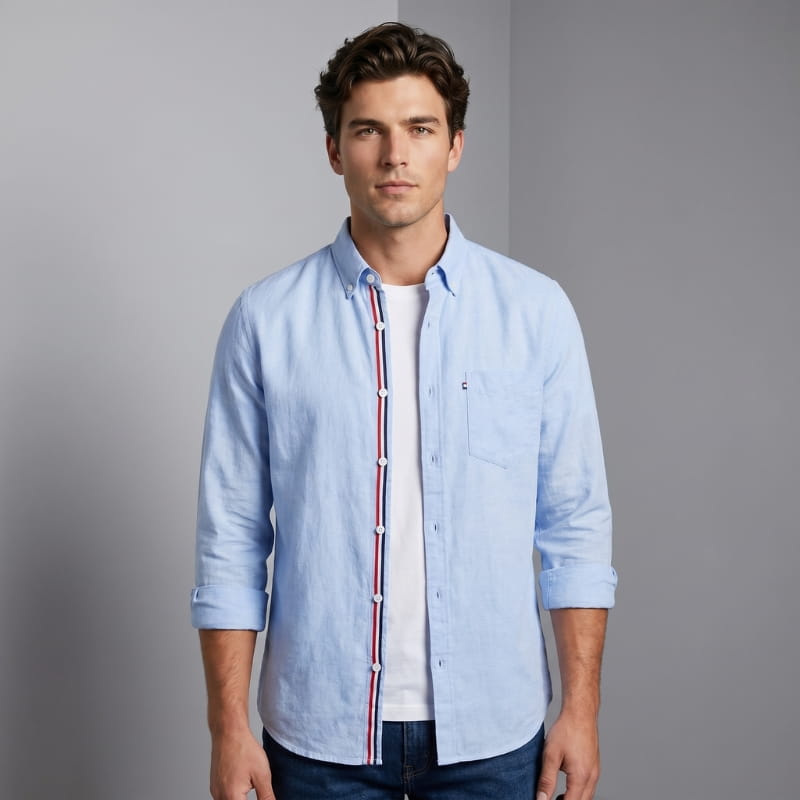 Connor Linen Long Sleeve Shirt – Tailored Breathable Striped-Placket Everyday Apparel