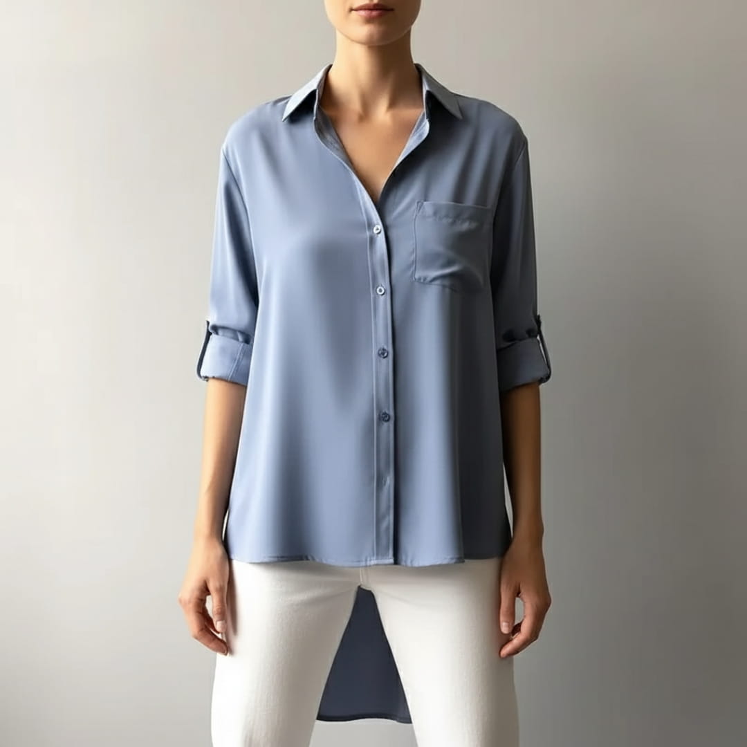 Marian Women’s Silk Blouse – Contrast Collar with Button-Front Design