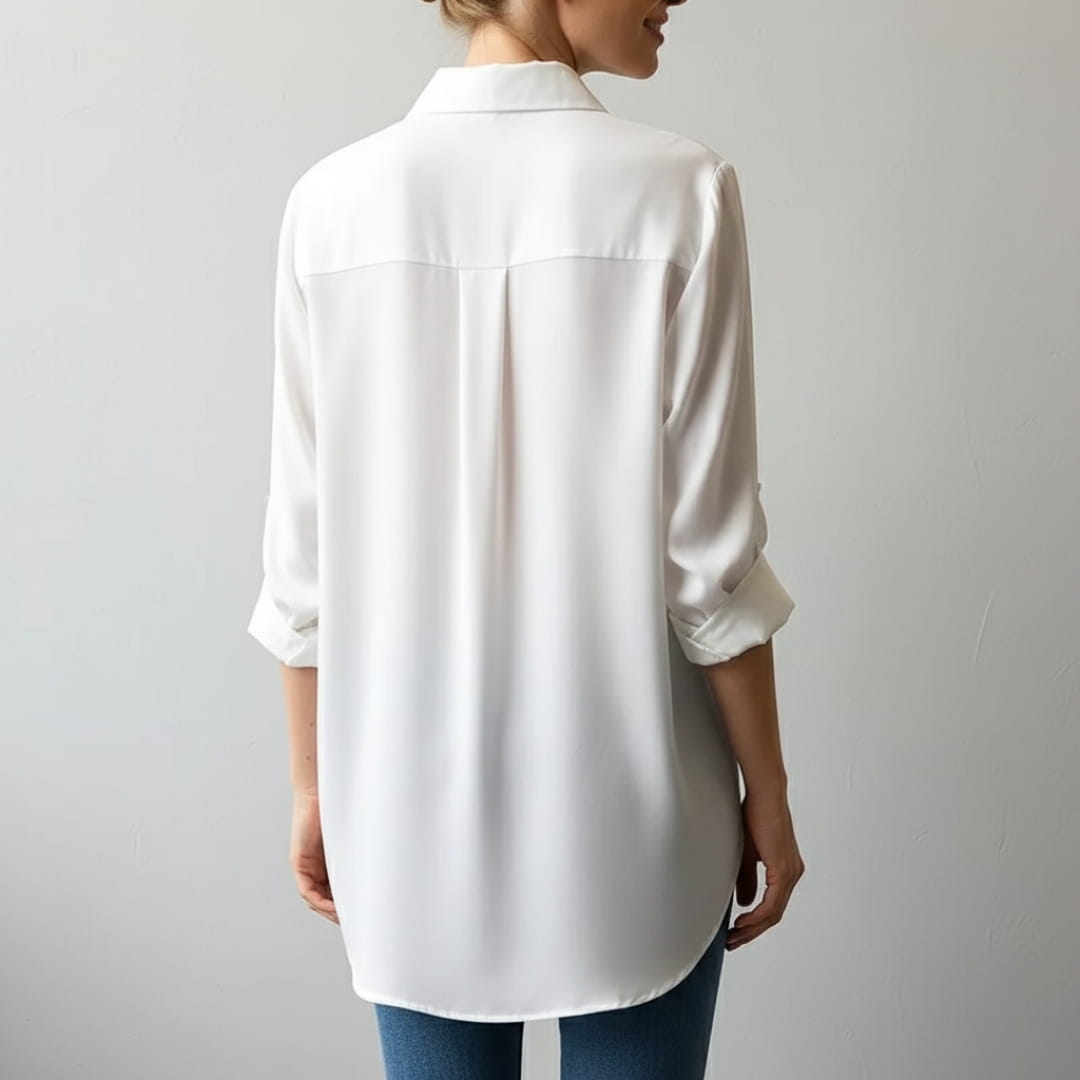 Marian Women’s Silk Blouse – Contrast Collar with Button-Front Design