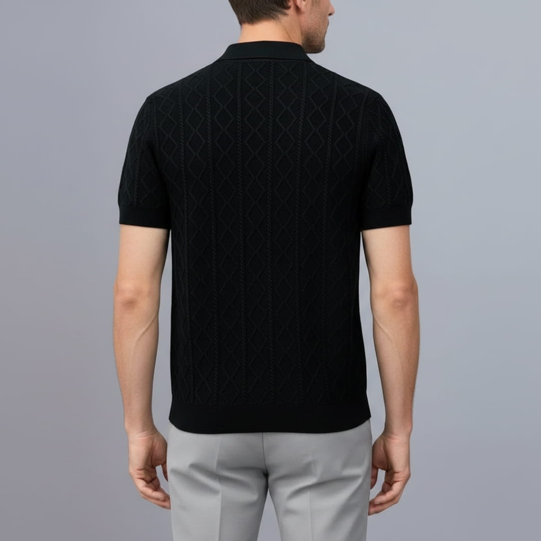 Earl Men’s Short Sleeve Knitted Shirt – Lightweight Diamond Pattern