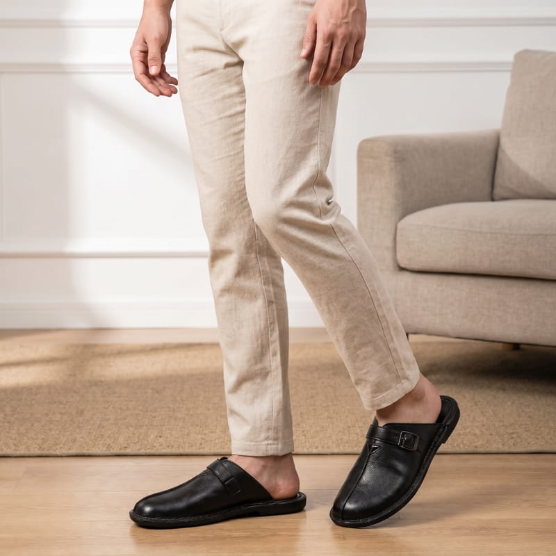 Lorenzo Leather Mules – Cushioned Slip-On Buckled Casual Footwear