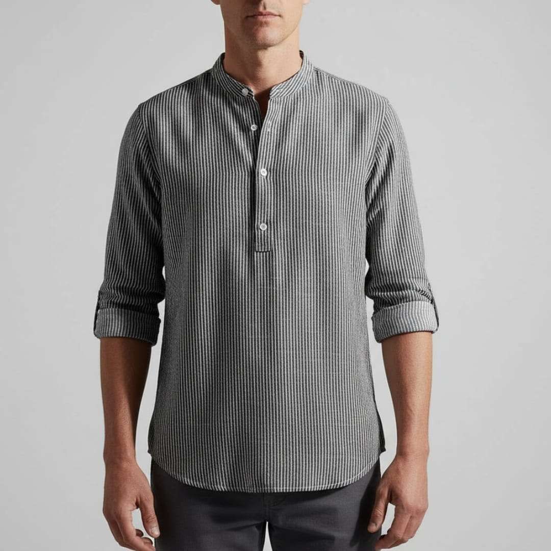Marlon Men’s Striped Shirt – Cotton Blend Long Sleeve with Relaxed Fit