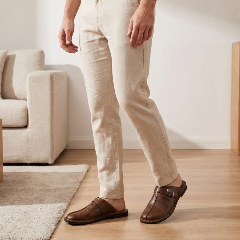 Lorenzo Leather Mules – Cushioned Slip-On Buckled Casual Footwear