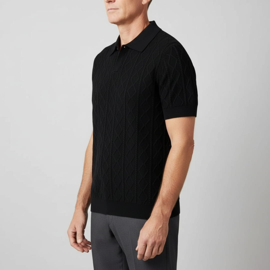 Earl Men’s Short Sleeve Knitted Shirt – Lightweight Diamond Pattern