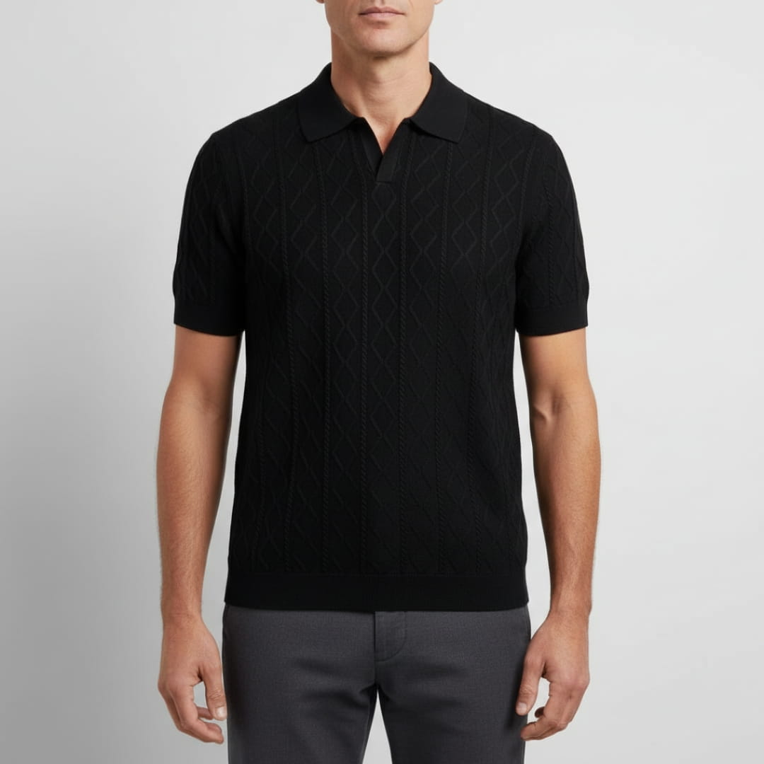 Earl Men’s Short Sleeve Knitted Shirt – Lightweight Diamond Pattern