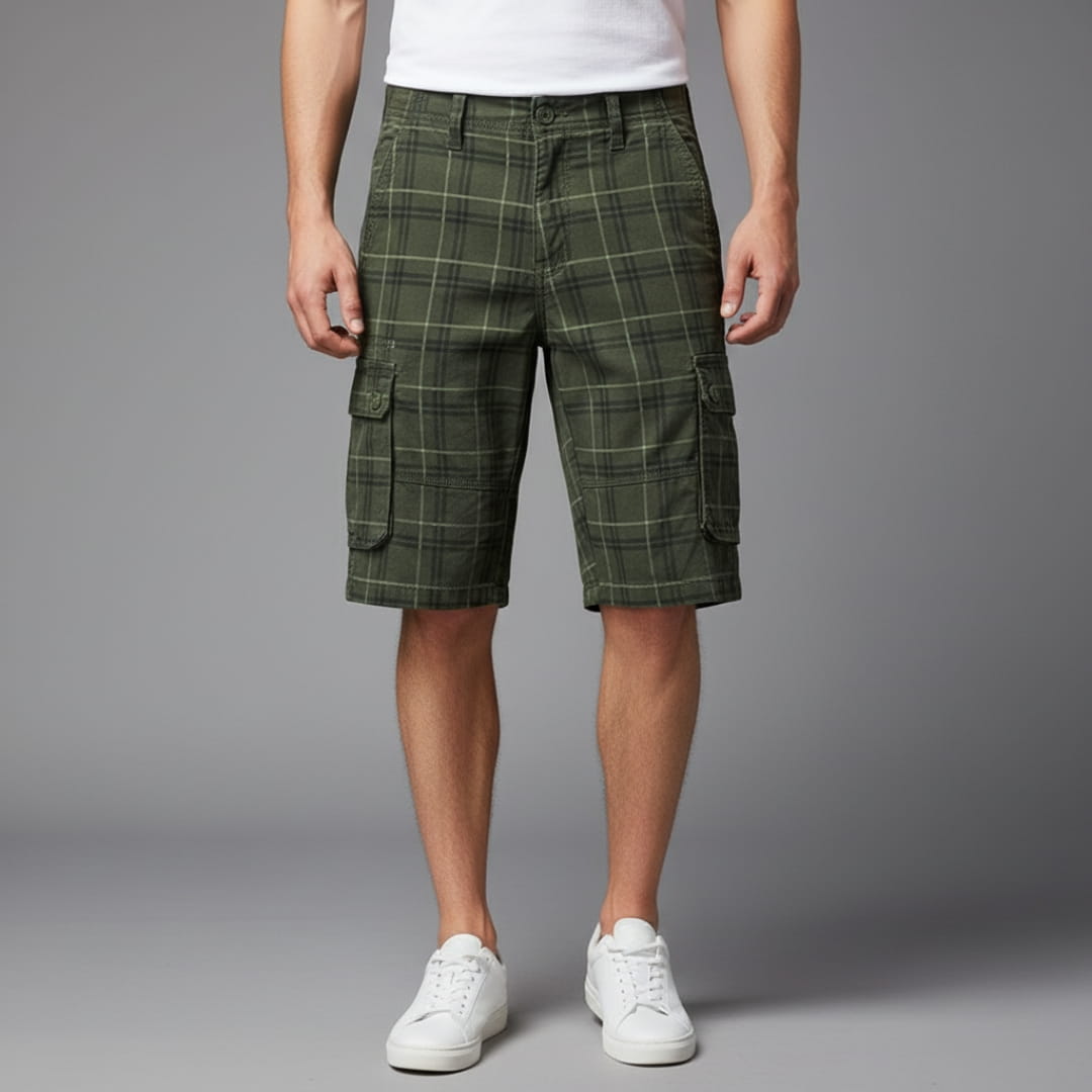 Armando Cotton Blend Check Cargo Shorts – Lightweight Belted Summer Shorts