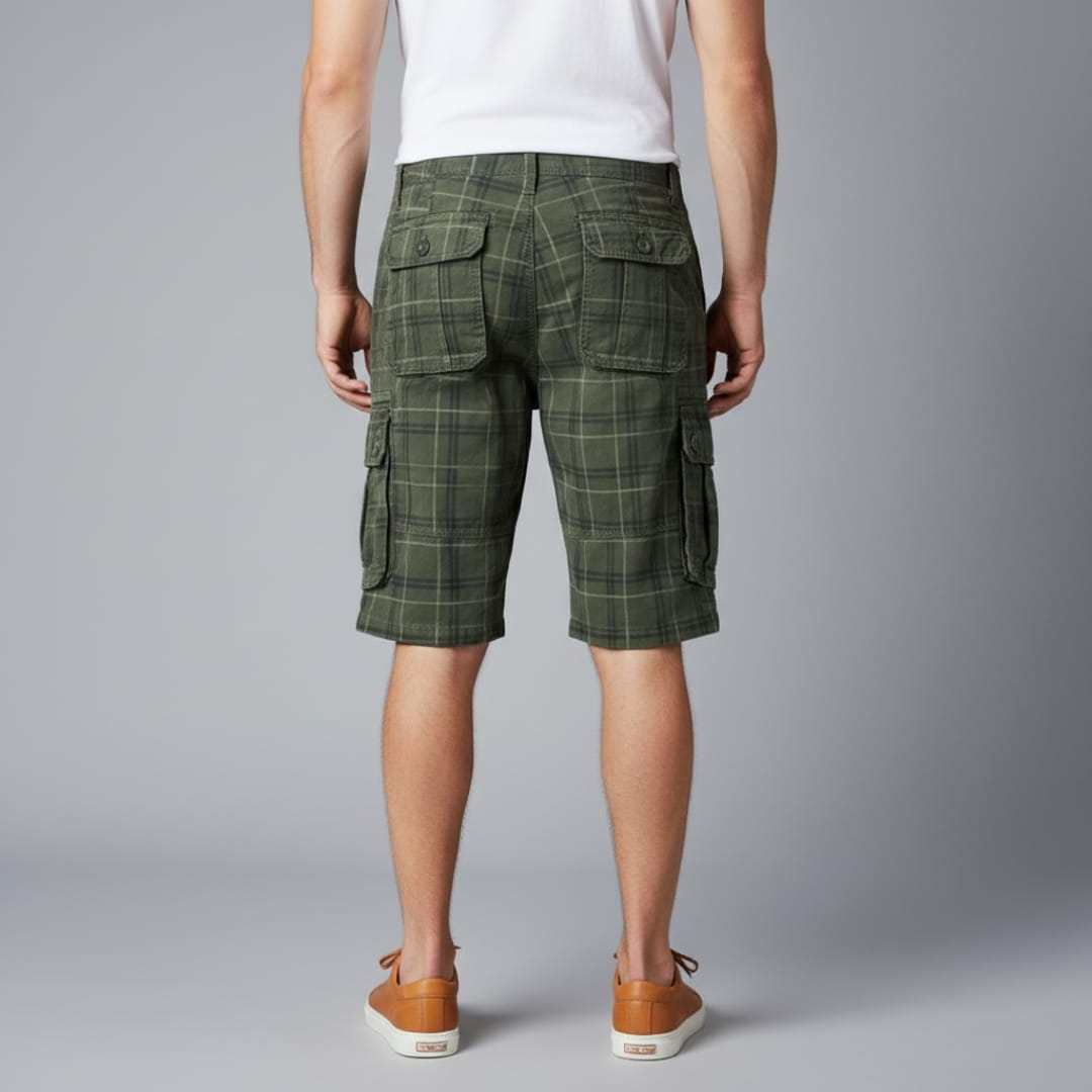 Armando Cotton Blend Check Cargo Shorts – Lightweight Belted Summer Shorts