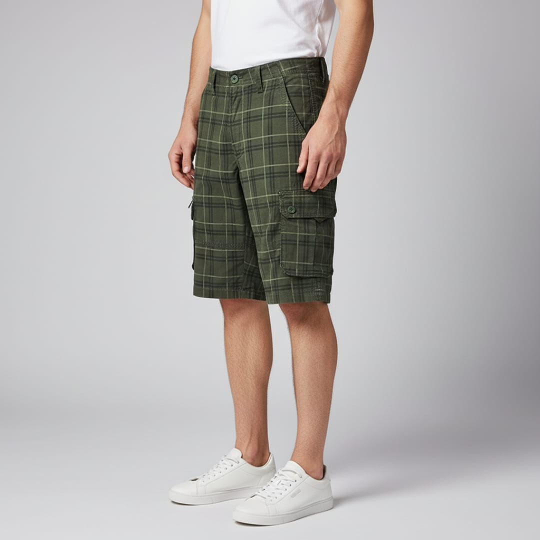 Armando Cotton Blend Check Cargo Shorts – Lightweight Belted Summer Shorts