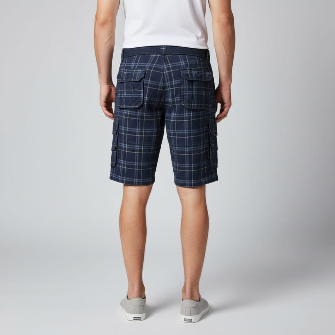Armando Cotton Blend Check Cargo Shorts – Lightweight Belted Summer Shorts