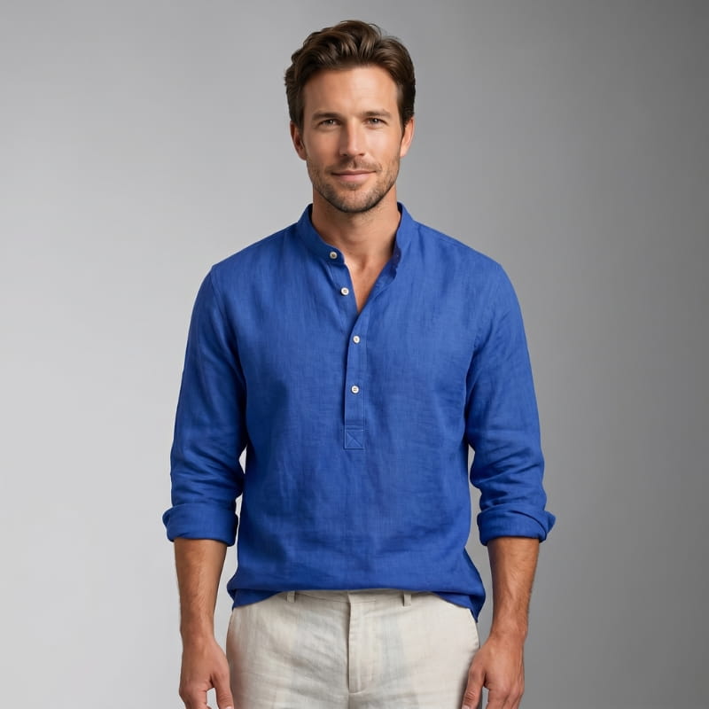Wesley Linen Henley Shirt – Tailored Breathable Relaxed Everyday Apparel