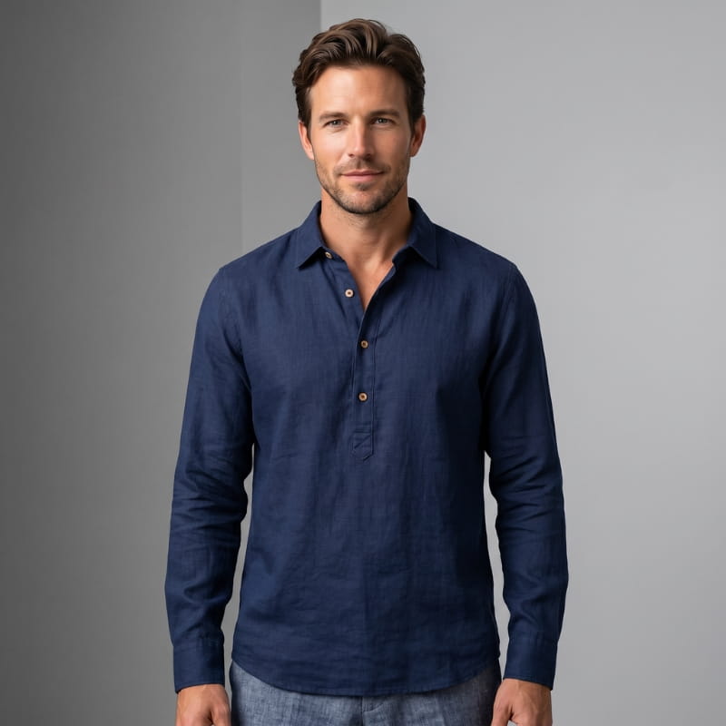 Wesley Linen Henley Shirt – Tailored Breathable Relaxed Everyday Apparel