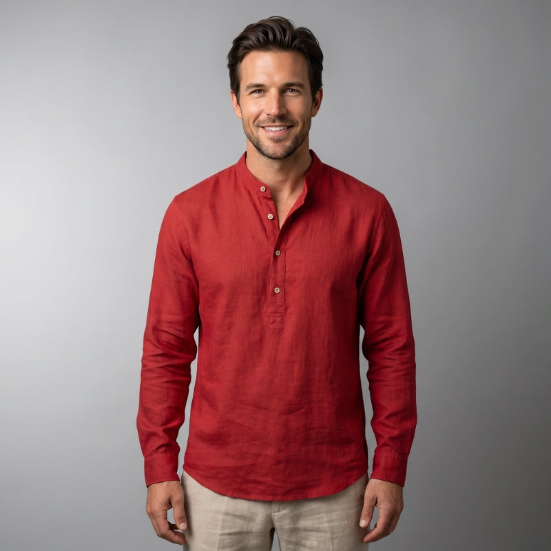 Wesley Linen Henley Shirt – Tailored Breathable Relaxed Everyday Apparel