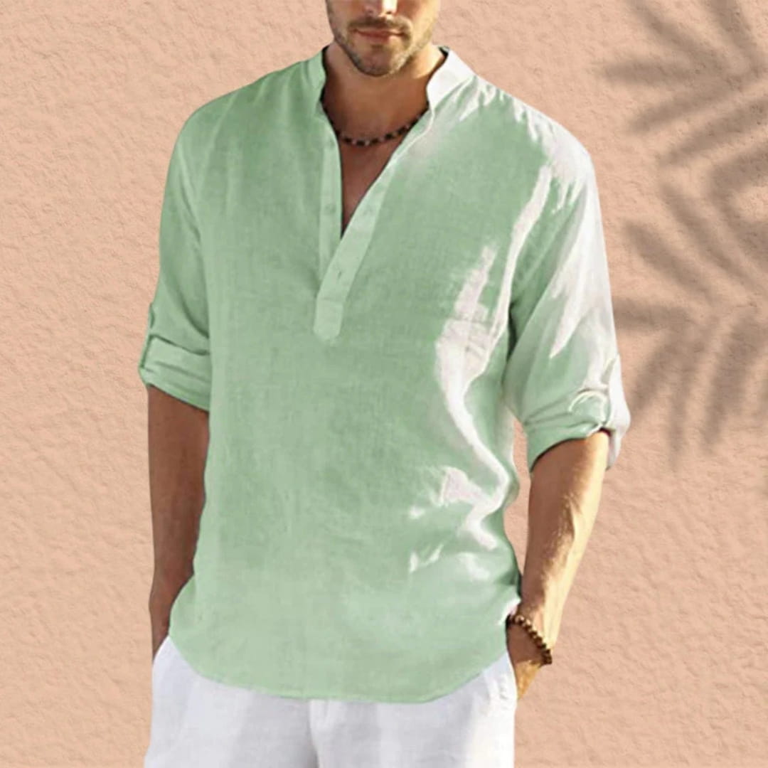 Bensar Men's Linen Shirt – Lightweight Relaxed Long Sleeve Top