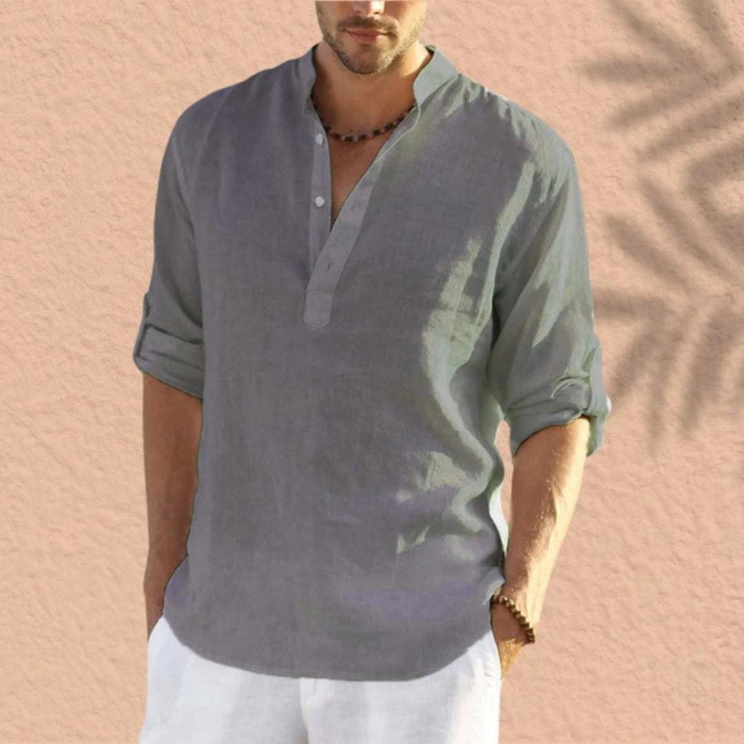 Bensar Men's Linen Shirt – Lightweight Relaxed Long Sleeve Top