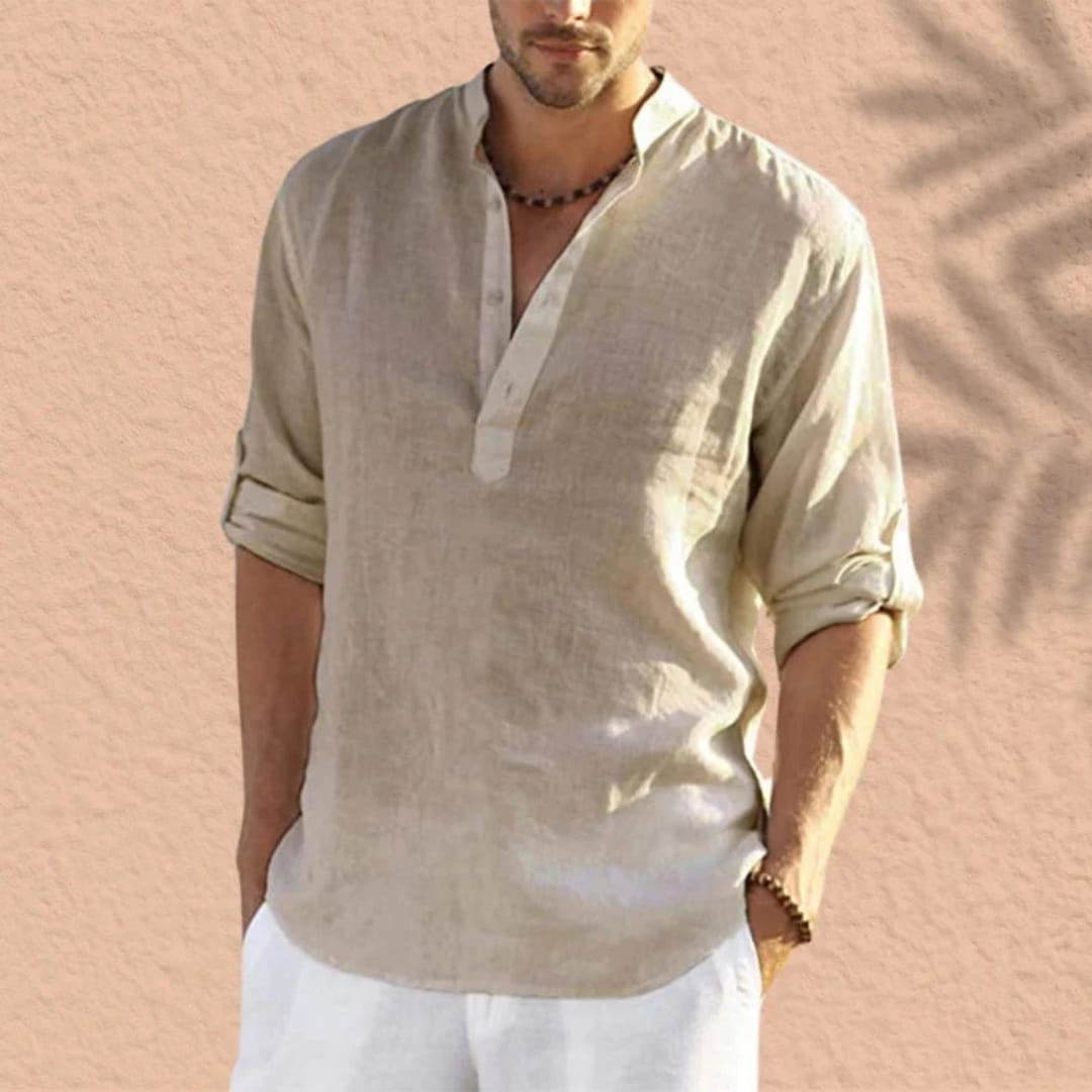 Bensar Men's Linen Shirt – Lightweight Relaxed Long Sleeve Top
