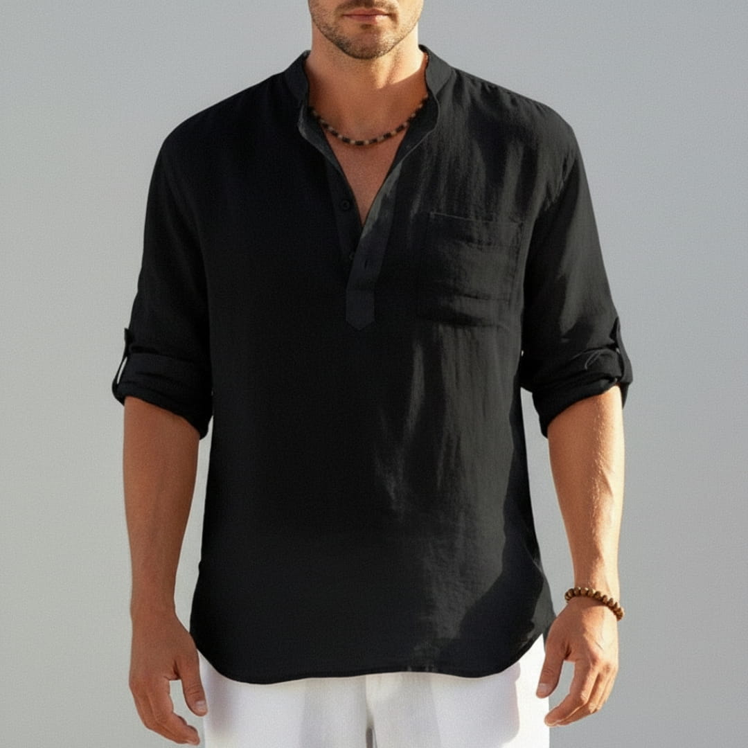 Bensar Men's Linen Shirt – Lightweight Relaxed Long Sleeve Top