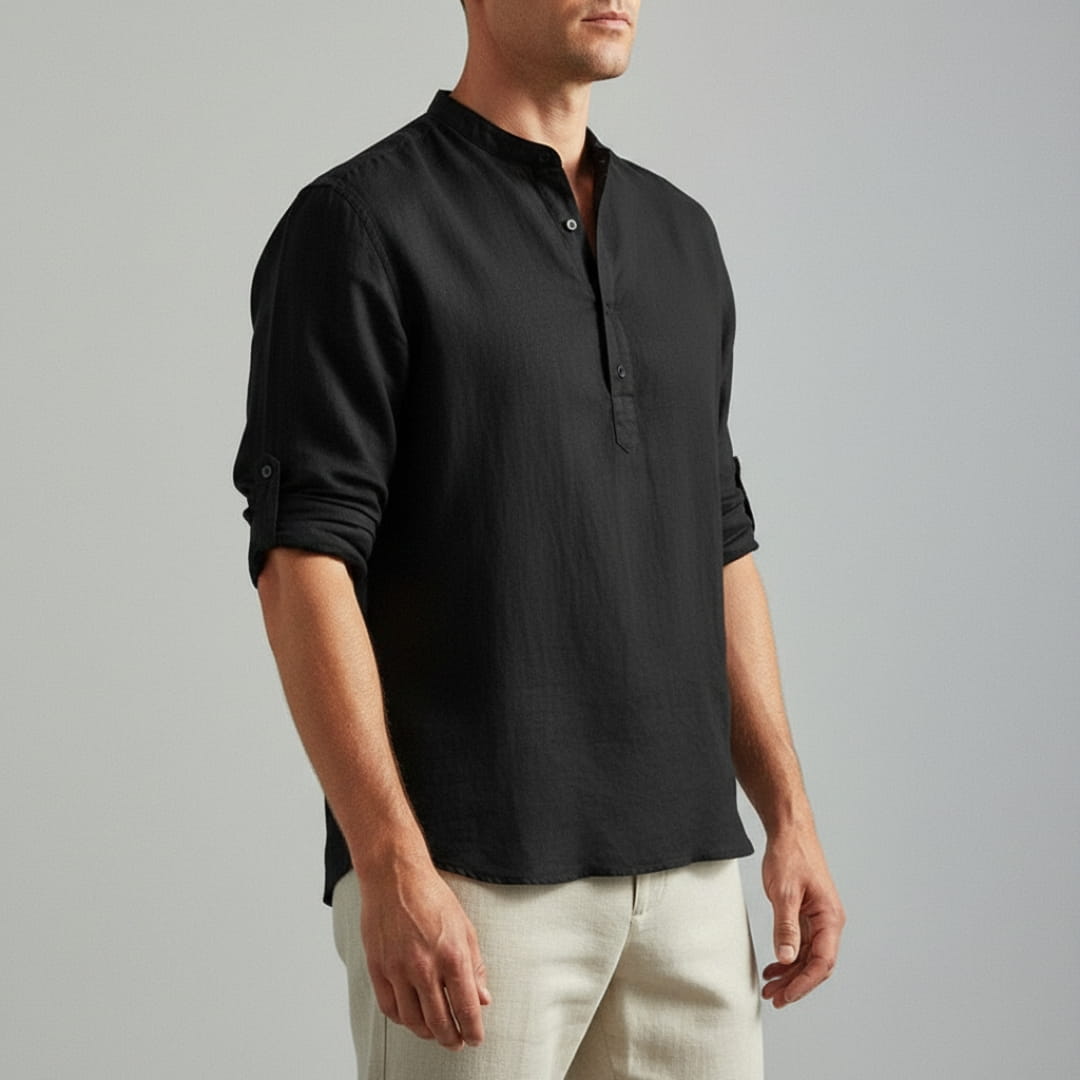 Bensar Men's Linen Shirt – Lightweight Relaxed Long Sleeve Top